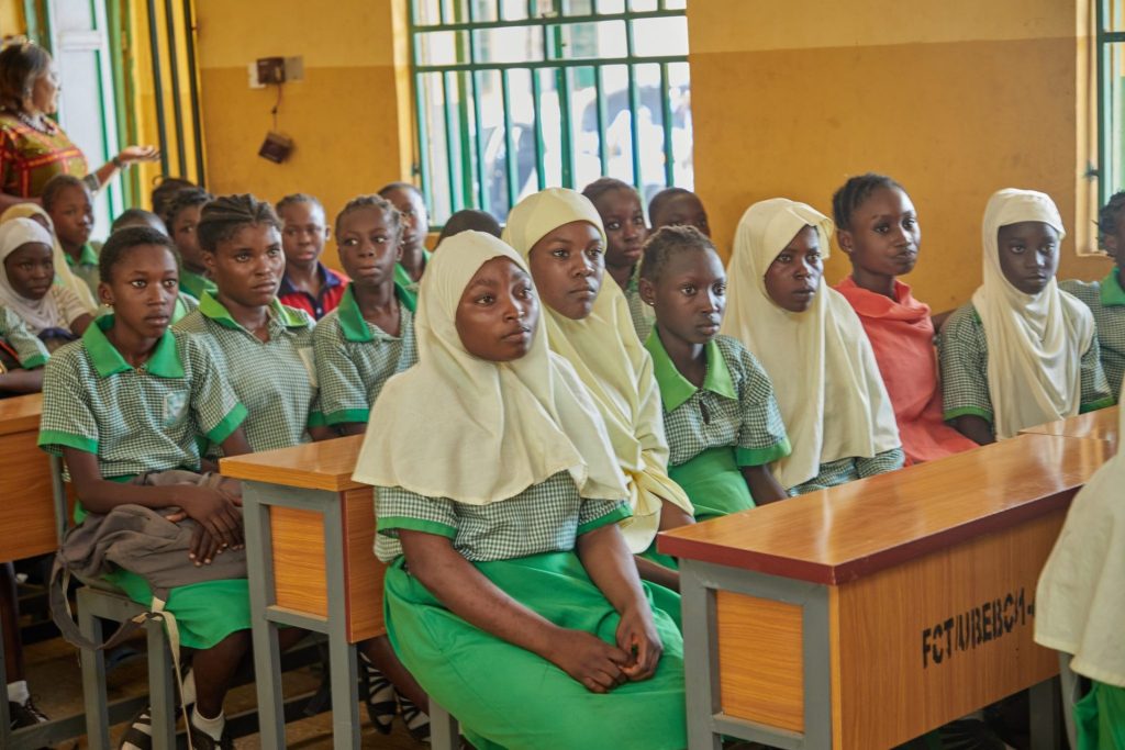 Girls at the SWEDI Care menstrual health outreach, Junior Secondary School Kabusa, Abuja