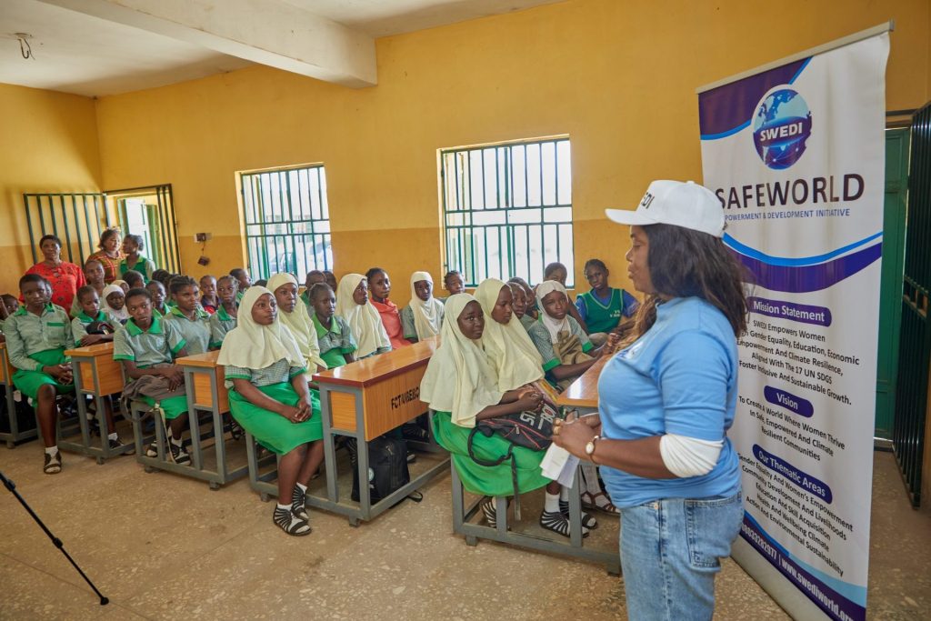 Girls at the SWEDI Care menstrual health outreach, Junior Secondary School Kabusa, Abuja