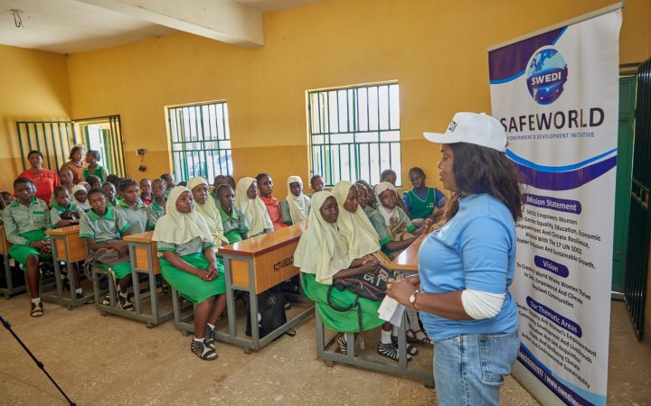 Girls at the SWEDI Care menstrual health outreach, Junior Secondary School Kabusa, Abuja
