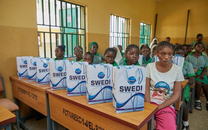 Girls at the SWEDI Care menstrual health outreach, Junior Secondary School Kabusa, Abuja