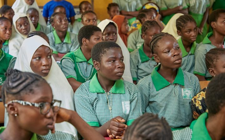 Girls at the SWEDI Care menstrual health outreach, Junior Secondary School Kabusa, Abuja