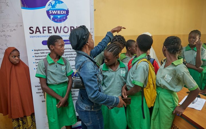 Girls at the SWEDI Care menstrual health outreach, Junior Secondary School Kabusa, Abuja