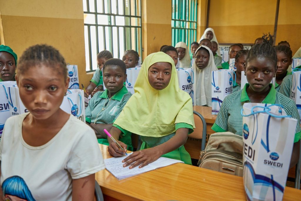Girls at the SWEDI Care menstrual health outreach, Junior Secondary School Kabusa, Abuja