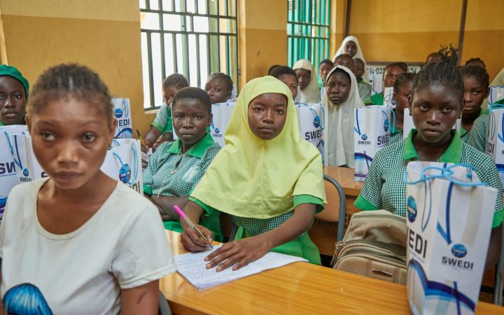 Girls at the SWEDI Care menstrual health outreach, Junior Secondary School Kabusa, Abuja