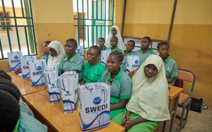 Girls at the SWEDI Care menstrual health outreach, Junior Secondary School Kabusa, Abuja