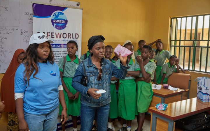 Girls at the SWEDI Care menstrual health outreach, Junior Secondary School Kabusa, Abuja