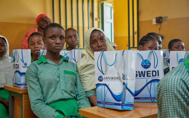 Girls at the SWEDI Care menstrual health outreach, Junior Secondary School Kabusa, Abuja