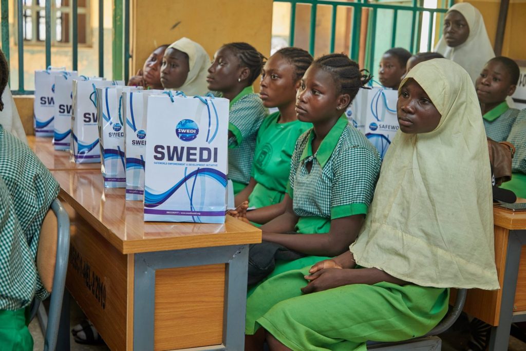 Girls at the SWEDI Care menstrual health outreach, Junior Secondary School Kabusa, Abuja