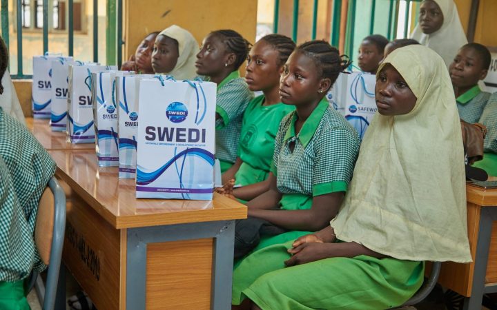 Girls at the SWEDI Care menstrual health outreach, Junior Secondary School Kabusa, Abuja