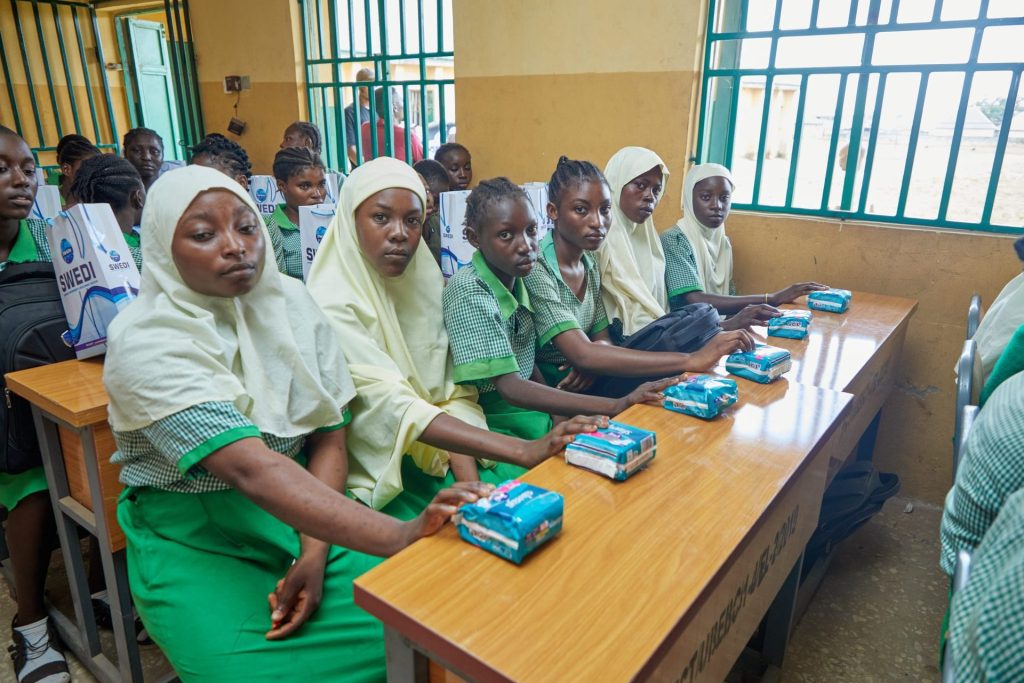 Girls at the SWEDI Care menstrual health outreach, Junior Secondary School Kabusa, Abuja