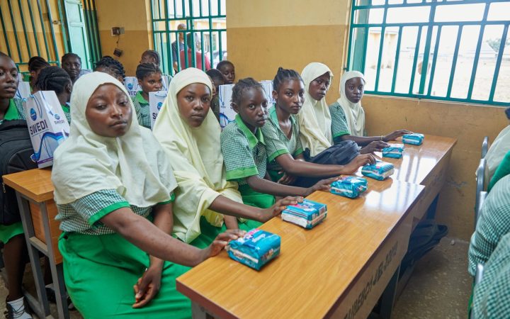 Girls at the SWEDI Care menstrual health outreach, Junior Secondary School Kabusa, Abuja